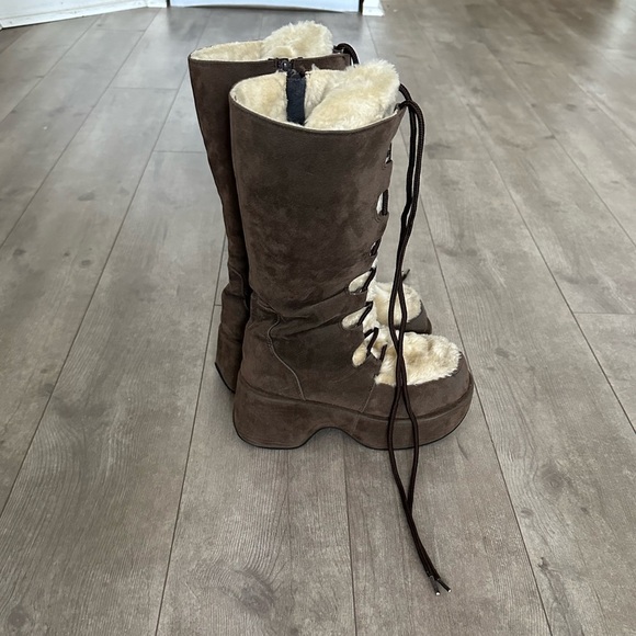 Gorgeous Vintage Suede Platform Furry Lace Up Winter Boots EUC size 9.5 - Picture 4 of 15